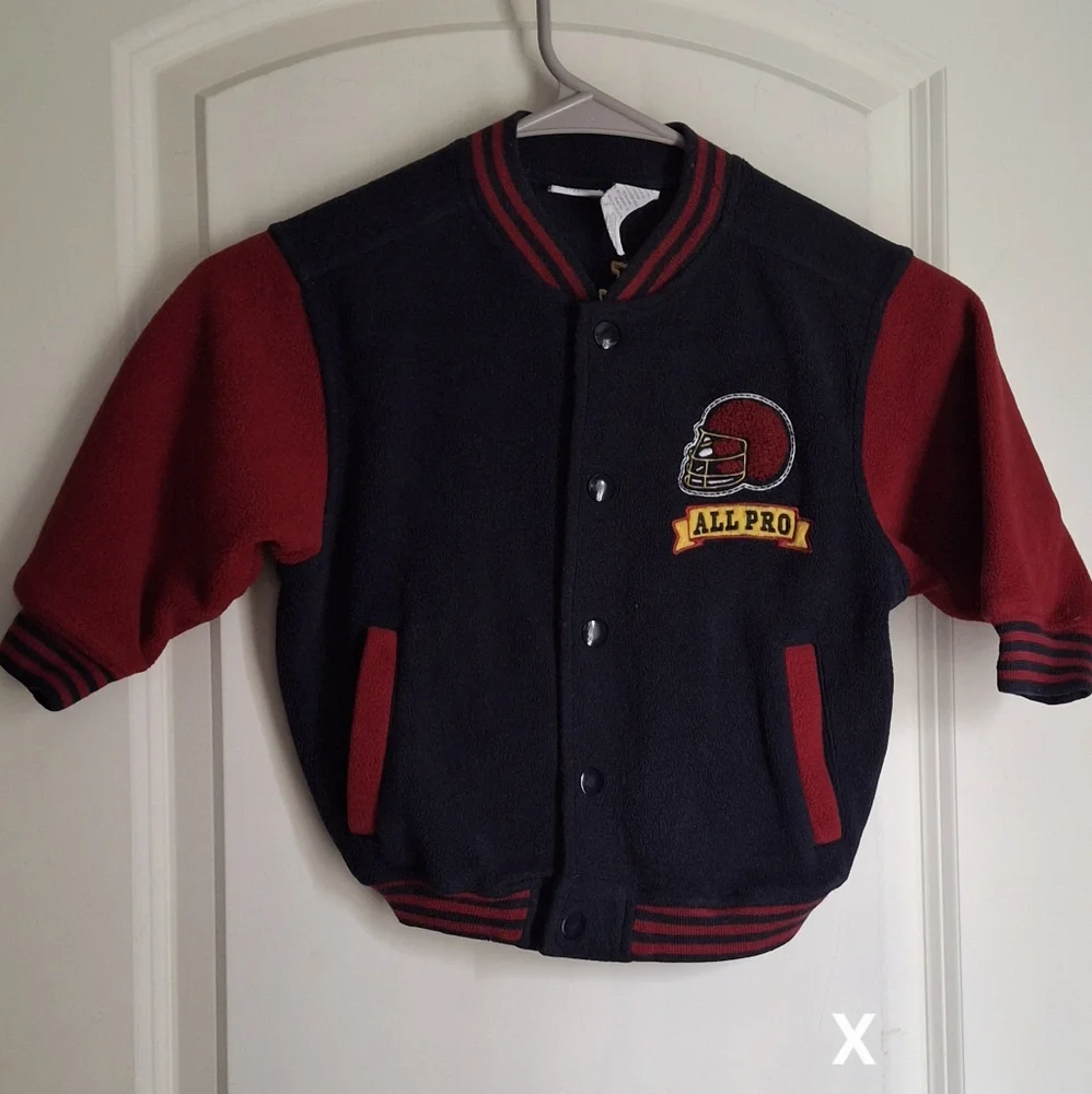 Vintage Kru Supplies Boy Navy Sweater with Red and Yellow Accents Sz 2 Football - Picture 2 of 11
